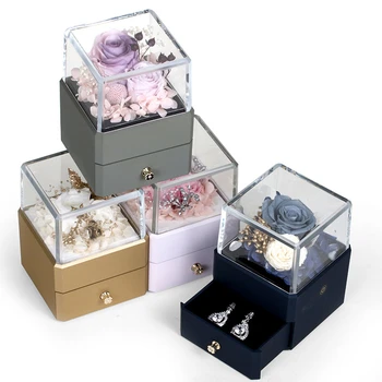 Udsøgte Og Moderigtigt Akryl Plasctic Evige Rose Blomst Smykker Ring Earring Vedhæng Display Box For Kvindelige Bryllup Gaver