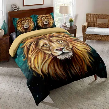 Lion Strøelse Sæt Dyr Lion KONG Duvet Cover Sæt sengelinned 3D Quilt Voksne Barn, Sort Behagelig Sengetøj King Size Sengetøj