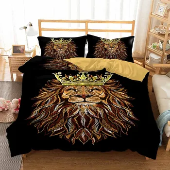 Lion Strøelse Sæt Dyr Lion KONG Duvet Cover Sæt sengelinned 3D Quilt Voksne Barn, Sort Behagelig Sengetøj King Size Sengetøj