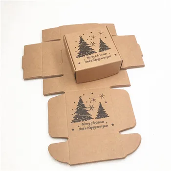 20pcs/masse 65*65*30mm Print 'Glædelig Jul' Lille Kraftpapir Fly Box Emballage smykkeskrin Udsøgt Festival gaveæske