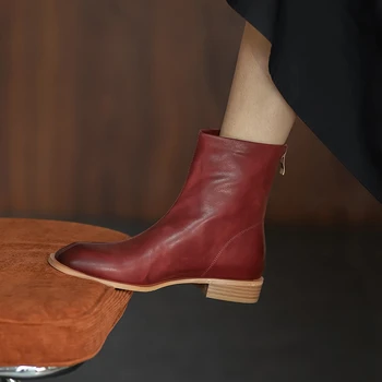 2020 Efterår og Vinter Sort Retro Chelsea Støvler til Kvinder Åndbar Ægte Læder Korte Bløde Skære Design Damer Ankel Støvler
