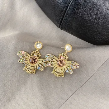USTAR Nye Crystal Bee Drop Øreringe til Kvinder, kvindelige Guld Bling Rhinestone Dingle Øreringe Tilbehør, Mode Smykker Gaver