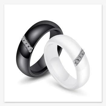 Eamti 6mm Unisex Keramik Ring For Mænd, Kvinde, Hvid Sorte Ringe Med Stor Krystal Bryllup Band Størrelse 6-10 Gave bague femme homme