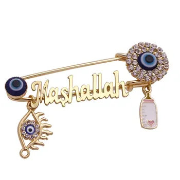 Islam muslimske Mashallah tyrkisk onde øje i Rustfrit Stål broche Baby-arkføderen Pin-kode