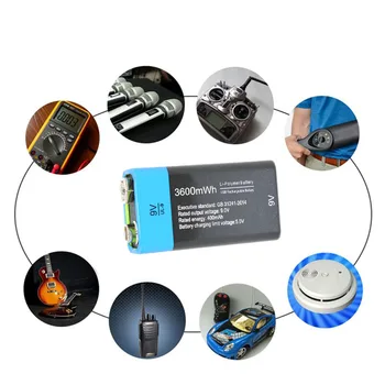 Helt NYE Etinesan 9V 3600mWh lithium li-ion genopladeligt li-polymer batteri til Mikrofon, GPS, fjernbetjening, legetøj ect.