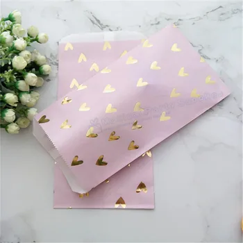 25pcs Blush Pink Folie Guld Varme Slik Papir Tasker Violet Snack Søde Pakning Part Behandle Taske til Bryllup, Bridal Shower, Fødselsdag