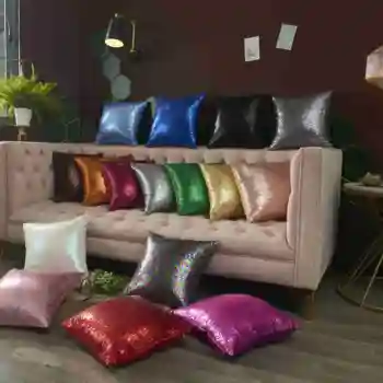 Ensfarvet Pude Dække Paillet Smide Pude Til Sofaen Solid Hjem Dekorative Pudebetræk Car Seat Cushion Cover Bryllup Forsyninger