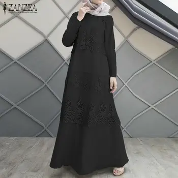 ZANZEA Elegante Kvinder, Muslimske Blonder Hæklet Maxi Kjole Efteråret Lange Ærmer Sundress Kaftan Abaya Tyrkiet Hijab Kjole Islamisk Tøj