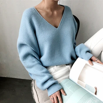 Fatika Nye Womens Sweater Med V-Hals Minimalistisk Toppe Fashionable Uregelmæssige Hem Strikke Casual Solid Springere, Forår, Vinter