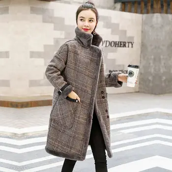 Blander for Kvinder Plaid Tykkere Plus Size Fashionas Lang Womens Winter Coats Harajuku Tøj Varm Elegante koreansk Stil, Casual