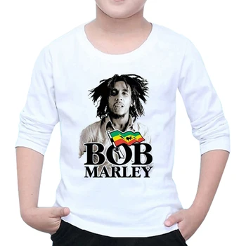 Reggae Mode Tshirt Bob Marley Tegn Print Kids T-Shirt Børn Seje Drenge Med Lange Ærmer Toppe Baby Tøj Y3-4