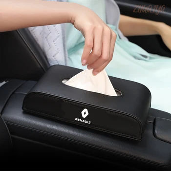 Bil Væv Dæksel Tissue Box Kasser holder PU Læder håndklæde inde papir Blok Tilbehør Til Renault logo Clio Logan Megane
