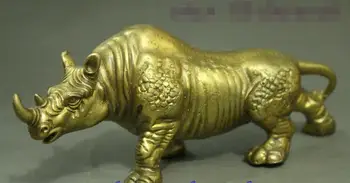 Kina Ren Kobber Messing Feng shui Stærke Vilde næsehorn Rhino Statue Skulptur
