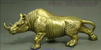 Kina Ren Kobber Messing Feng shui Stærke Vilde næsehorn Rhino Statue Skulptur