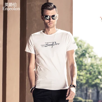 Enjeolon Sommer T-shirt med Korte Ærmer O-hals Brev Print Casual Slim Fit t-shirt til Mænd Mandlige Top Streetwear t-Shirt T1508