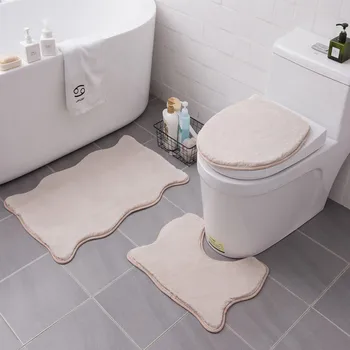 2019 Nye Flannel Badeværelse Toilet Mat Sæt, fast Toilet Dække trædepude, Non-slip Absorberende Badeværelse Måtte Bløde Bad Tæppe Tæppe