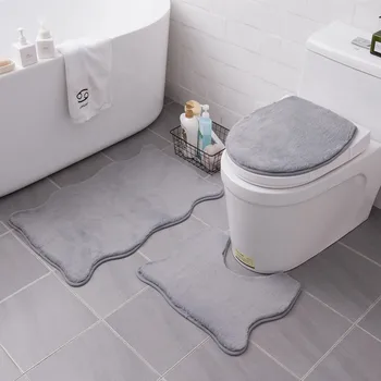 2019 Nye Flannel Badeværelse Toilet Mat Sæt, fast Toilet Dække trædepude, Non-slip Absorberende Badeværelse Måtte Bløde Bad Tæppe Tæppe