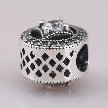 Autentisk S925 Sølv-Perle-DIY Smykker, Vintage Fornemmelse Charms passer Dame armbånd Armbånd Bane Krystaller Klar CZ