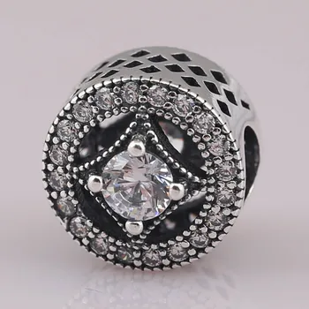 Autentisk S925 Sølv-Perle-DIY Smykker, Vintage Fornemmelse Charms passer Dame armbånd Armbånd Bane Krystaller Klar CZ