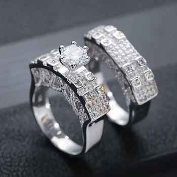 Kinel Hot 925 Sterling Sølv Farve Bryllup Engagement Ring Sæt Til Kvinder Med Zircon Sten Stor Ring Mode Smykker 2020
