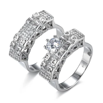 Kinel Hot 925 Sterling Sølv Farve Bryllup Engagement Ring Sæt Til Kvinder Med Zircon Sten Stor Ring Mode Smykker 2020