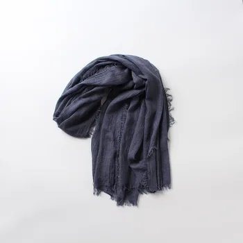 Solid farve almindeligt bomuld tørklæder kvinder efterår og vinter rynke frynsede tyndt tørklæde sjal wraps kvindelige hijab halstørklæde