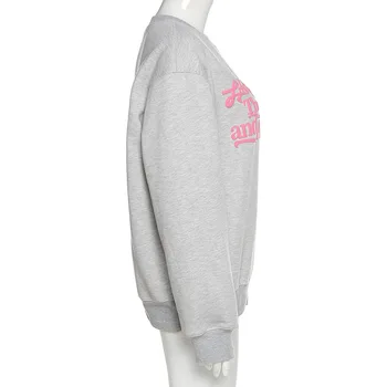 Y2K EGIRL Mode Oversize langærmet Crewneck Sweatshirts 90'erne Mode Brev Udskrivning Toppe Grå Vintage Efteråret Casual Outfits