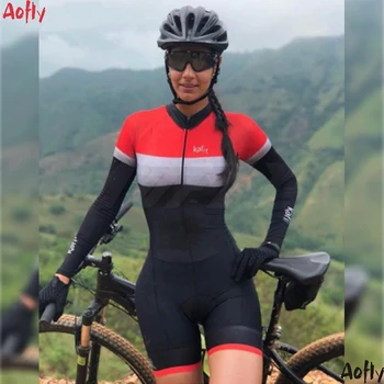 Kafitt Pro Team Triathlon Sæt Kvinders Cykling Jersey Buksedragt Rød langærmet Macaquinho Ciclismo Feminino Cykel, der Passer 20D Gel Pad