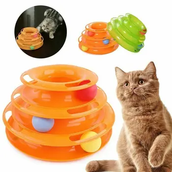 Tre Niveauer Tower Spor Disc Kat Pet Toy Intelligens Forlystelser Hylde hund kat legetøj Uddannelse Morskab Trilaminar bold