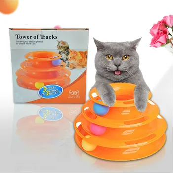 Tre Niveauer Tower Spor Disc Kat Pet Toy Intelligens Forlystelser Hylde hund kat legetøj Uddannelse Morskab Trilaminar bold