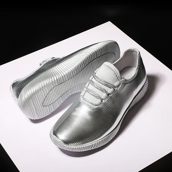 Shoes De Mujer Tennis Sko Kvinder Nye Paillet Læder Sneakers Sko Kvinder Sport Sko Dame Shiny Silver Gold Platform Sko