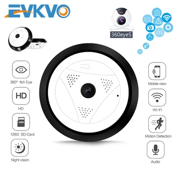 EVKVO 1080P HD-360 Graders Video, Kamera, Wifi Panoramaudsigt over P2P To Måder Lyd 2MP Trådløse IP-Fiskeøje Hjem CCTV Mini-Sikkerhed Kamera