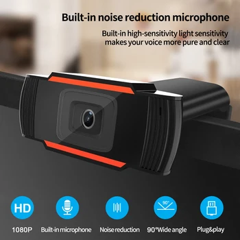 1080P Webcam med autofokus Reduktion USB2.0 Web-Kamera Indbygget Støj Mikrofon Kameraer til Mac Skype, Youtube, Android TV, Computer