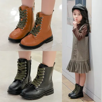 Britisk stil børns Martin støvler Støvler til Piger, Non-slip Foråret Efteråret Børn læder sko sort brun 3 4 5 6 7 8 9 10 11 12T