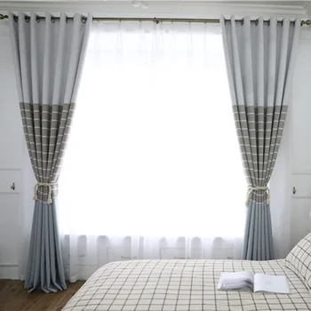 Moderne Enkelt Linned Garn-farvet Stof med Høj Skygge Gardiner til Opholds-Spisestue, Soveværelse.