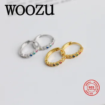 WOOZU Luksus Farverige Zircon Blomst Øreringe til Kvinder i Ægte 925 Sterling Sølv Prinsesse Bryllup Smykker Tilbehør