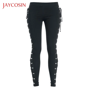 JAYCOSIN Kvinder Mode Gotiske Lady Side Lace-Up Leggings Sorte Skinny Pander Bukser Solid Farve træningsbukser Sweatpants Riding
