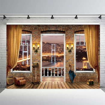 Yeele Indvendigt Gardin Balkon By Night View Fotografering Baggrund Personlig Fotografiske Baggrunde Til Foto-Studio