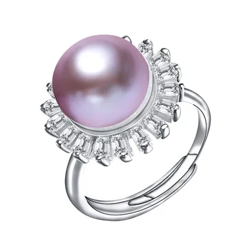 2020 New Høj Kvalitet Naturlige Ferskvands Perle Ringe Skinnende Blomst Zircon Ring For Kvinder 925 sterling sølv Luksus Fine Smykker