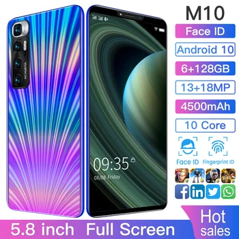 Nye Ankomst M10 6+128GB 13+18MP Billige Smart Telefon Globale Version Face ID Dual SIM 5.8 Tommer MTK6592 4500mAh Andriod Mobiltelefon