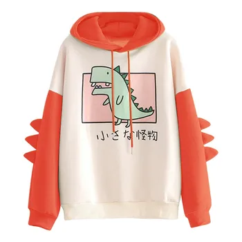 Fashion Kvinder Casual Sweatshirt Toppe Splejse Dinosaur Print, Lange Ærmer Harajuku Hættetrøjer Sudaderas Mujer 2019 Tøj Til Kvinder
