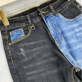 Jeans til kvinder Mode Patchwork Høj talje Jeans Kvinde Løs Plus Size Vasket Stretch Jeans Efteråret Casual Denim Blyant Bukser