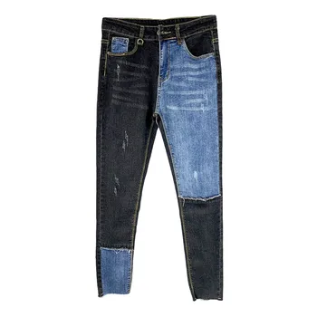 Jeans til kvinder Mode Patchwork Høj talje Jeans Kvinde Løs Plus Size Vasket Stretch Jeans Efteråret Casual Denim Blyant Bukser