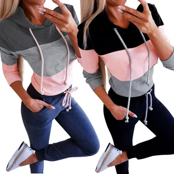 Sort Pink Grå Patchwork 2020 Nye Design-Hot Salg Sweatshirts Og Hættetrøjer Kvinder Casual Sweat Piger Europæiske Toppe Koreansk