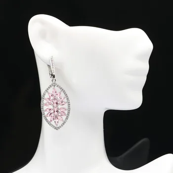 48x19mm Temmelig Skabt Pink Morganite Hvide Zircon Gave Til kvindens Sølv Øreringe Daglige Slid