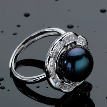 Nye Luksus Blomst Zircon Ring For Kvinder Store Naturlige Ferskvands Perle Ring I 925 Sterling Sølv Skinnende Brude Tilbehør Smykker