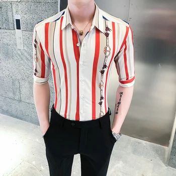 Mode Mænd Tøj i 2020 skal Alle Match Sommeren Mænd Stribet Skjorter koreanske Slim Fit Half Sleeve Shirt Mænd Casual Bluse Homme 3XL-M