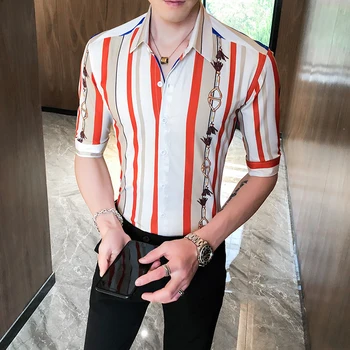 Mode Mænd Tøj i 2020 skal Alle Match Sommeren Mænd Stribet Skjorter koreanske Slim Fit Half Sleeve Shirt Mænd Casual Bluse Homme 3XL-M