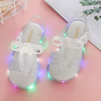 Piger Børn Sandaler Rainbow Bælte Baby Tøfler Børn Sommer Udendørs LED-Flash Sandaler Prinsesse Sko Lysende