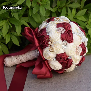 Kyunovia På Lager Fantastisk Bryllup Blomster Hvide Brudepige Brude Buketter Kunstig Rose Buket FW139